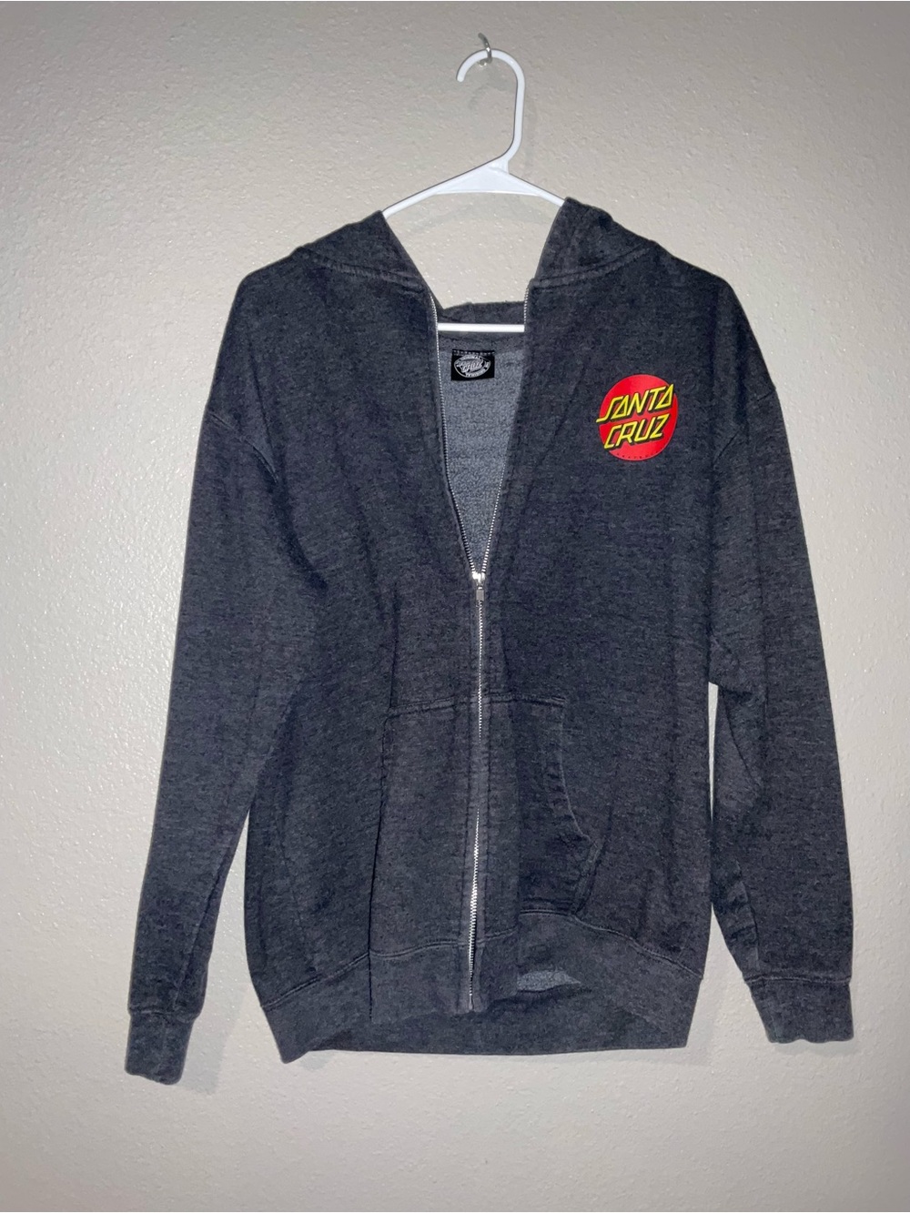 Santa Cruz Skateboards Charcoal Zip Hoodie with Red/Yellow Logo